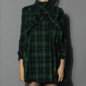Green Tartan Dolly Dress with Bow